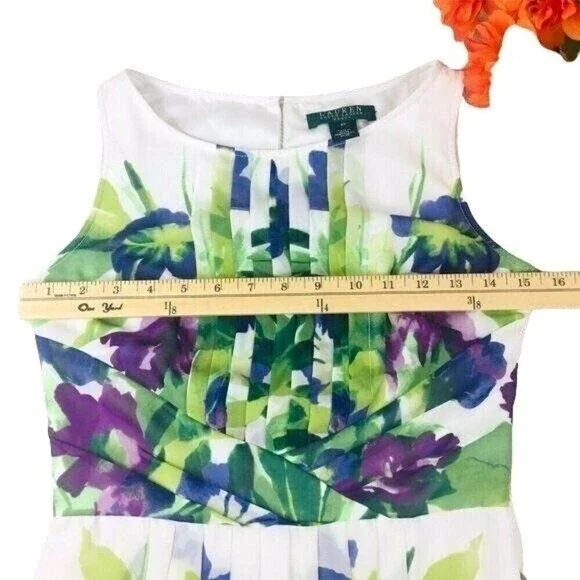 Lauren Ralph Lauren Dress Size 2P White Floral Print Sleeveless Summer - Picture 3 of 12
